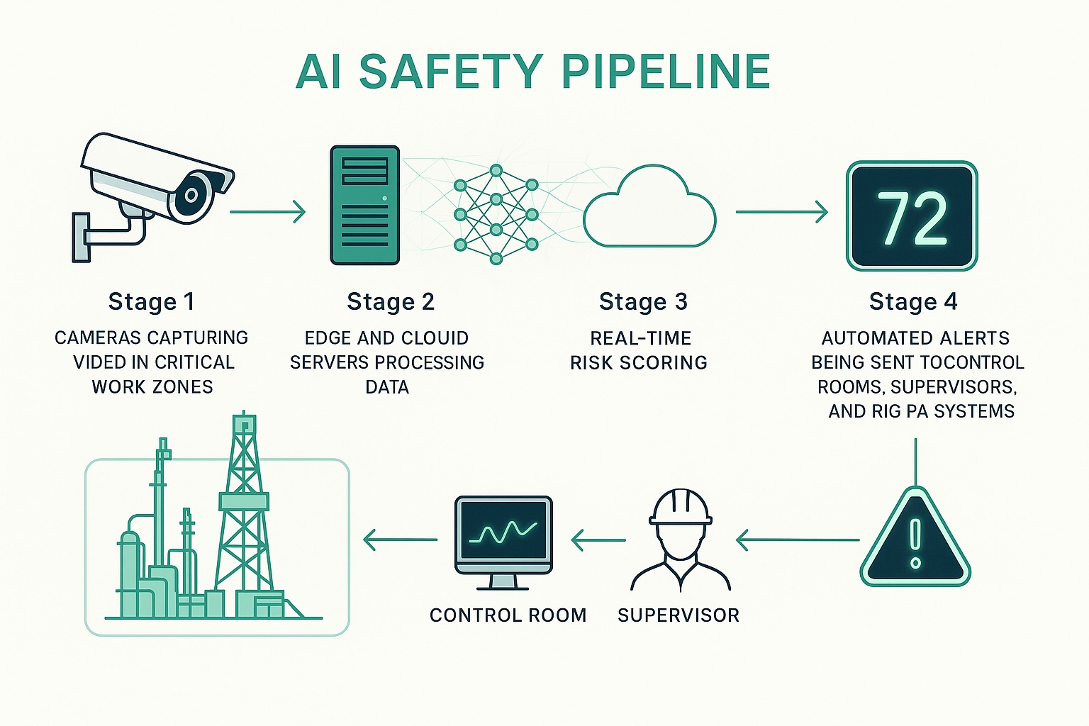 Diagram illustrating the Vision AI data pipeline, from data capture to alert and feedback.